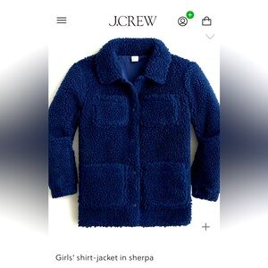 JCrew Crewcut Girls' shirt-jacket in sherpa Mediterranean Navy XS